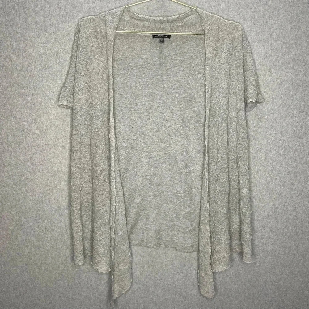 Eileen Fisher Pressed Viscose Crinkle Gray Cardigan